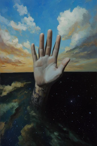 Cosmic Surrealist Oil style reference image — cosmic landscape