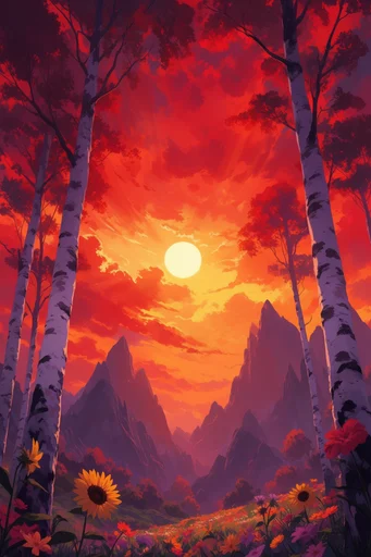 Luminous Crimson Woodland style reference image — painterly brushstrokes