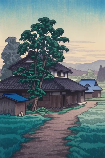 Ethereal Indigo Woodblock style reference image — bokashi gradient