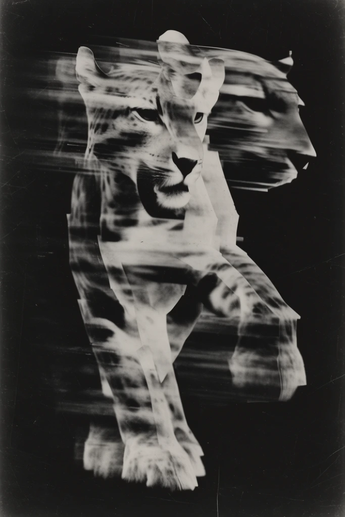 Deconstructed Monochrome Collage style AI image example 3
