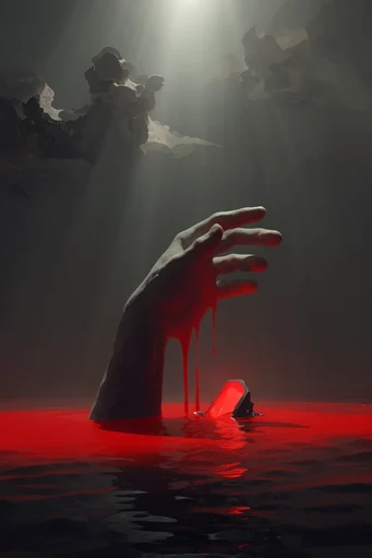 Crimson Mystic Surrealism style reference image — crepuscular rays