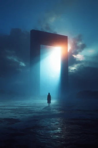 Luminous Liminal Monoliths style reference image — cinematic atmospheric fog