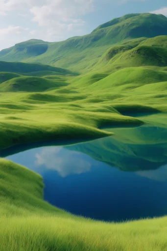 Surreal Verdant Topography style reference image — rolling velvet hills