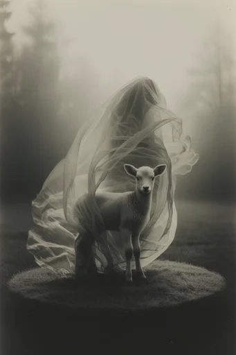 Ethereal Monochrome Pictorialism style reference image — heavy film grain