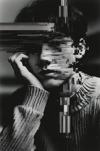 Monochrome Glitch Decay moodboard — generate AI images in this style