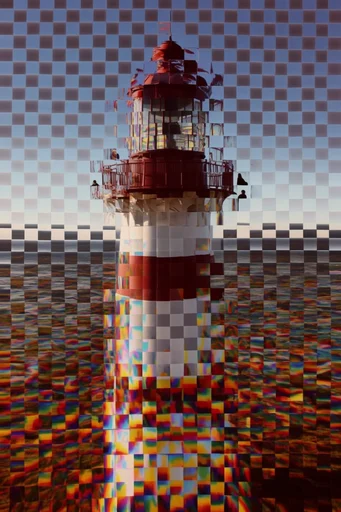 Fragmented Neon Surrealism style reference image — digital distortion