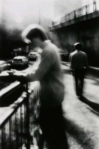 Spectral Noir Impressionism style reference image — heavy analog film grain