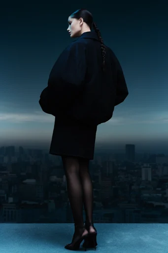 Cyanic Minimalist Noir style reference image — cyan studio lighting
