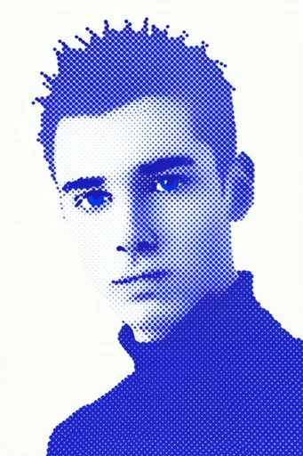 Graphic Halftone Minimalism style reference image — CMYK color palette