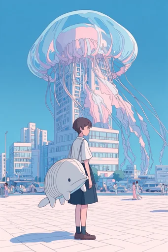 Graphic Surrealist Anime style reference image — clean graphic line art
