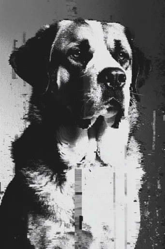 Monochrome Glitch Decay style reference image — digital decay