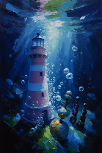 Submerged Impasto Surrealism style reference image — deep teal and emerald palette