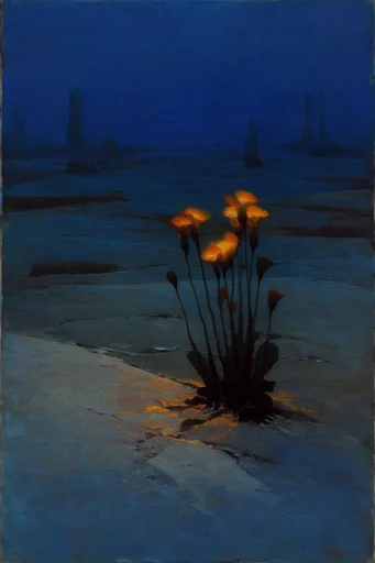 Nocturnal Surrealist Chiaroscuro style reference image — liminal isolation