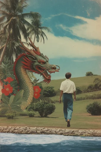 Nostalgic Surrealist Collage style reference image — mid-century magazine aesthetic