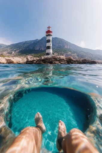 Sun-Soaked Fisheye Adventure style reference image — crystal-clear water