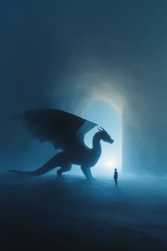 Luminous Liminal Monoliths style reference image — backlit silhouette