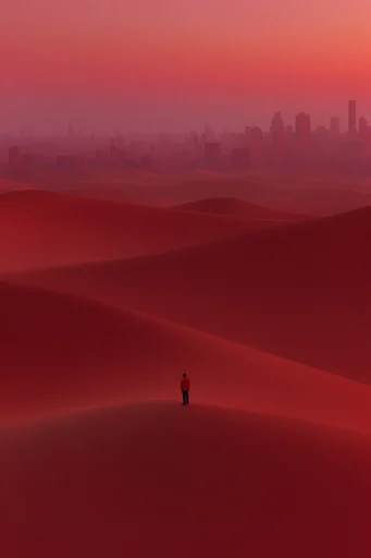 Surreal Crimson Sands style reference image — minimalist surrealism