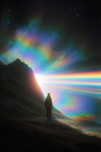 Prismatic Cosmic Surrealism style reference image — mystical silhouette