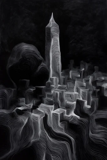 Luminous Topographic Surrealism style reference image — topographic contour lines