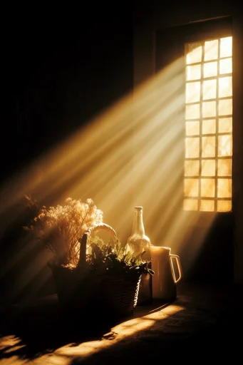 Cinematic Volumetric Chiaroscuro style reference image — volumetric golden light