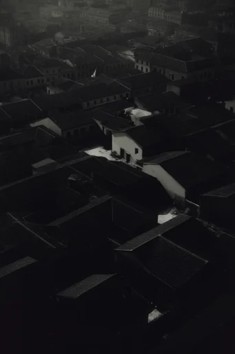 Cinematic Existential Noir style reference image — high-contrast black and white