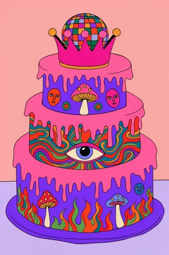 Neon Psychedelic Pop style reference image — grainy paper texture