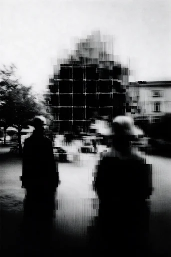 Analog Signal Decay style reference image — low-res surveillance