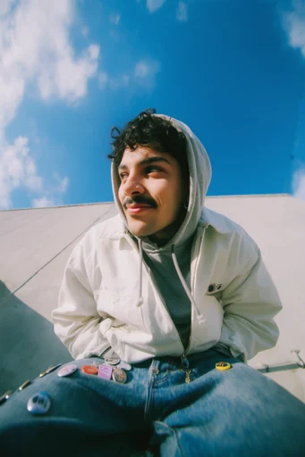 Dynamic Fisheye Streetwear style reference image — vivid blue sky