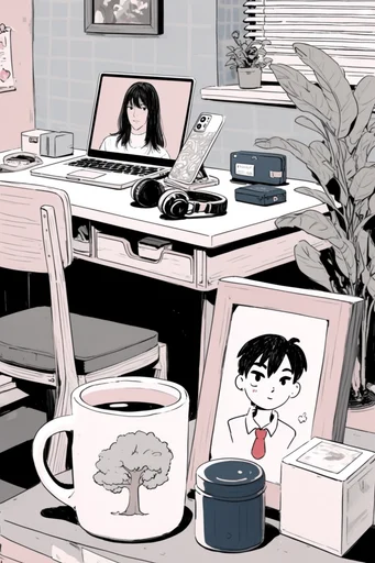 Monochromatic Blue Narrative style reference image — clean digital line art