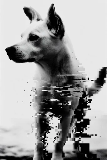Monochrome Glitch Brutalism style reference image — experimental distortion