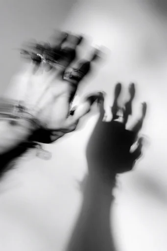 Monochrome Glitch Surrealism style reference image — motion blur