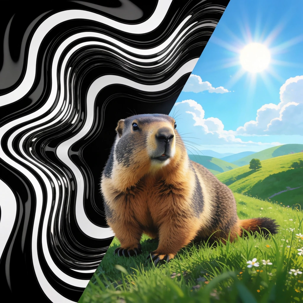 Diagonally split composition, left side features a... | Krea