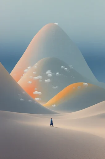 Minimalist Surrealist Horizons style reference image — volumetric lighting