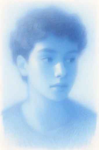 Ethereal Cobalt Reverie style reference image — grainy paper texture