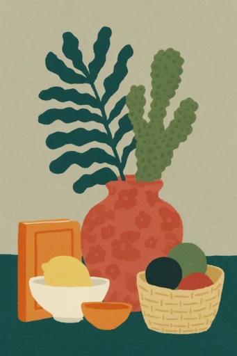 Retro Folk Risograph style reference image — textured flat illustration