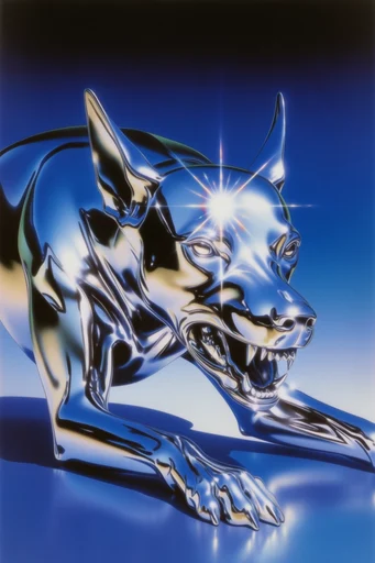 Prismatic Chrome Retro-Futurism style reference image — specular metallic highlights