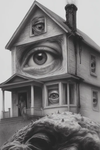 Monochrome Surrealist Realism style AI image example 4