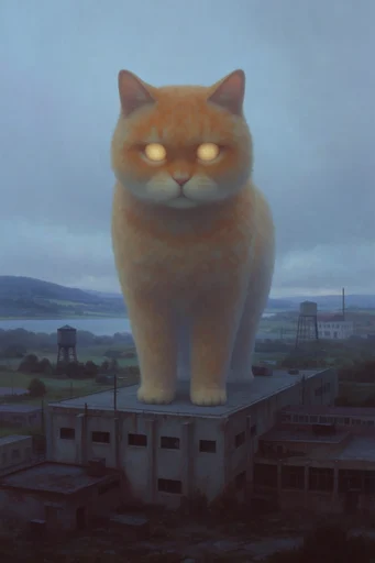 Melancholic Industrial Surrealism style reference image — muted blue and gray tones