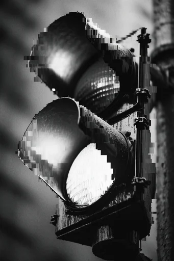 Monochrome Glitch Fragmentation style reference image — pixel sorting