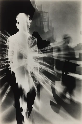 Experimental Darkroom Noir style reference image — silver gelatin texture