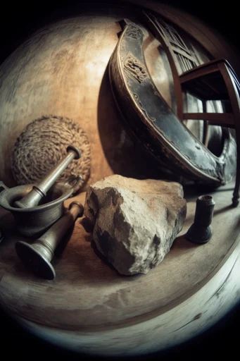 Monochrome Fisheye Monumentalism style reference image — worm's eye view
