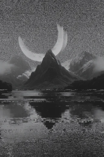 Monochrome Glitch Noir style reference image — monochrome analog glitch