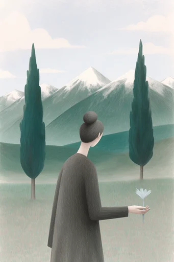 Textured Minimalist Folk style reference image — grainy gouache texture