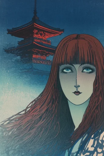 Nocturnal Woodblock Noir style reference image — serene yet eerie atmosphere