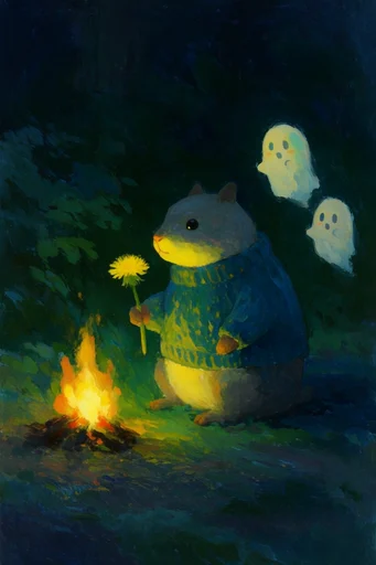 Luminous Nocturnal Impasto style reference image — glowing amber highlights