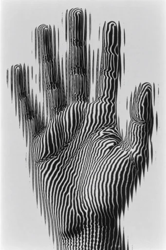 Monochrome Glitch Brutalism style reference image — op-art distortion
