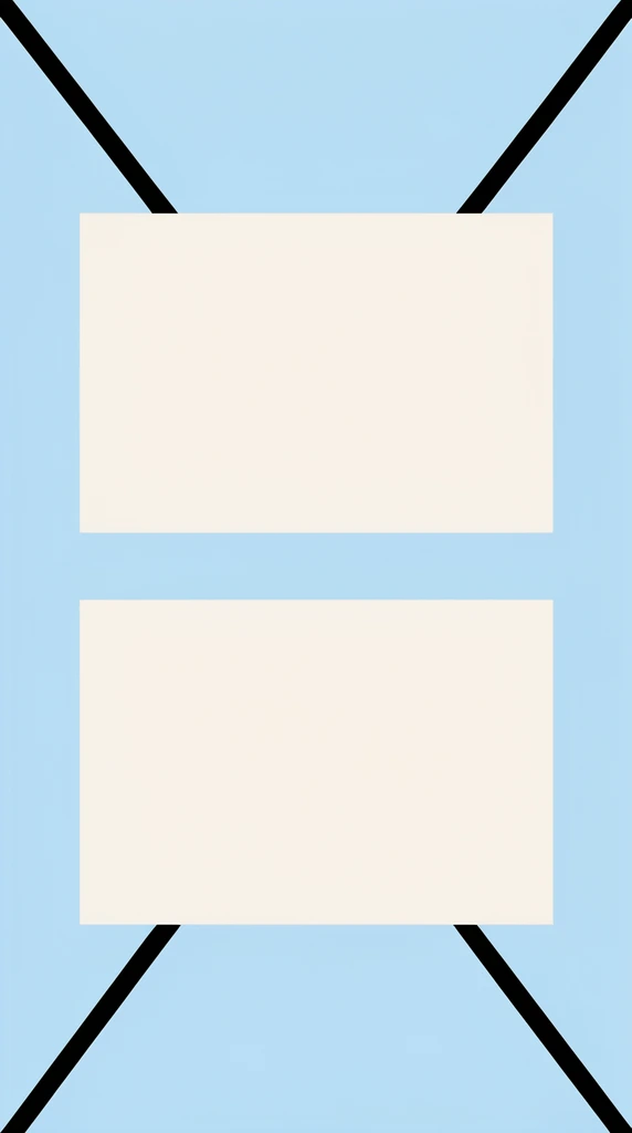 minimalist graphic layout, two off-white rectangular panels on a solid pastel blue background, bold black converging line segments forming sharp symmetrical angles positioned at the corners, clean flat vector art, stark contrast, precise geometric aesthetic