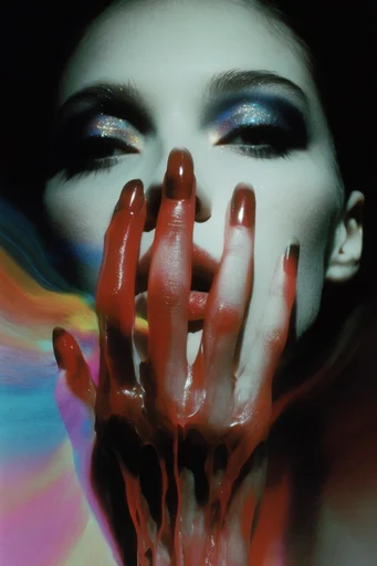 Hyper-Gloss Cyber Noir style reference image — glossy wet skin texture