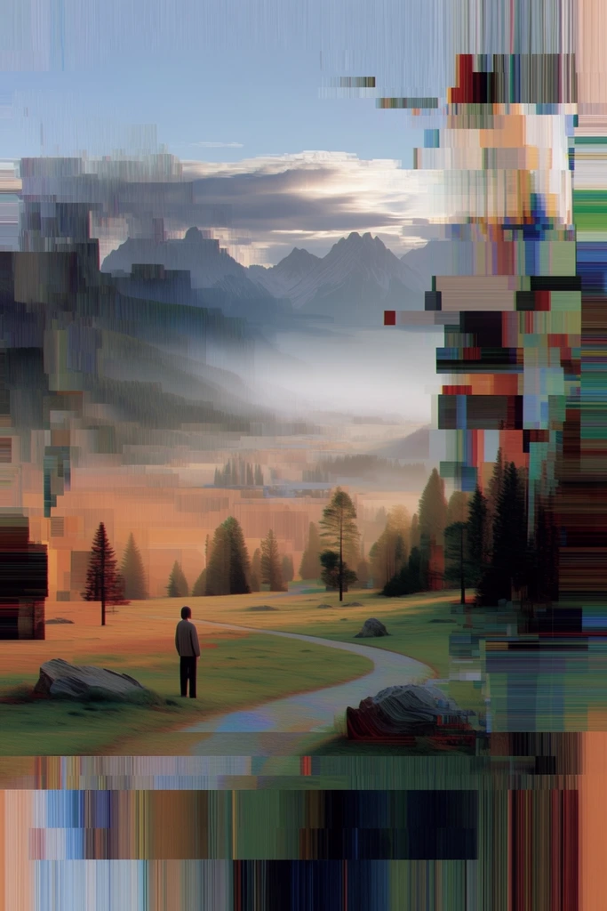 Digital Dissolution Glitch style AI image example 2