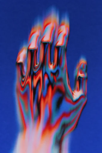 Prismatic Chrome Glitch style reference image — liquid chrome texture